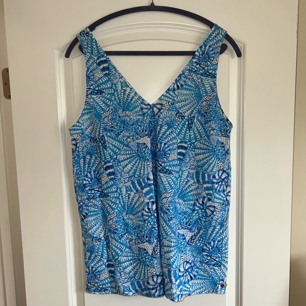 Lilly Pulitzer Linen Blue and White Patterned Tank Top